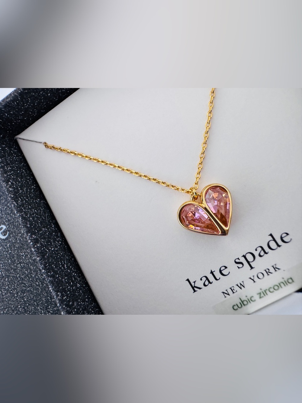 Kate Spade My Love October Heart Pendant Necklace Pink CZ Gold Tone New In Box - Picture 2 of 7
